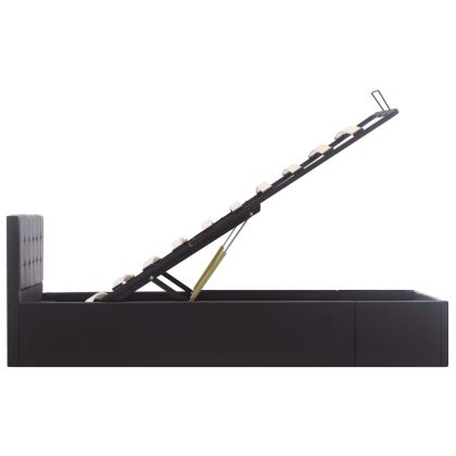 Легло с повдигащ механизъм, черно, изкуствена кожа, 90x200 cм