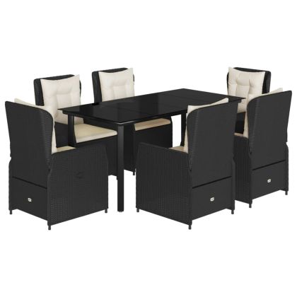 Градински трапезен комплект 7 части възглавници черен полиратан