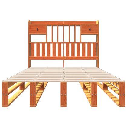 Легло с етажерка за книги, без матрак, 135x190 см, бор масив