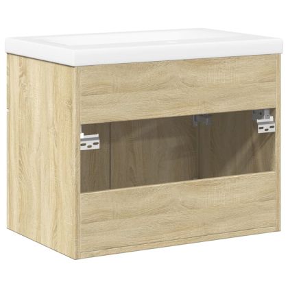 Шкаф за мивка за баня с вградена мивка, сонома дъб