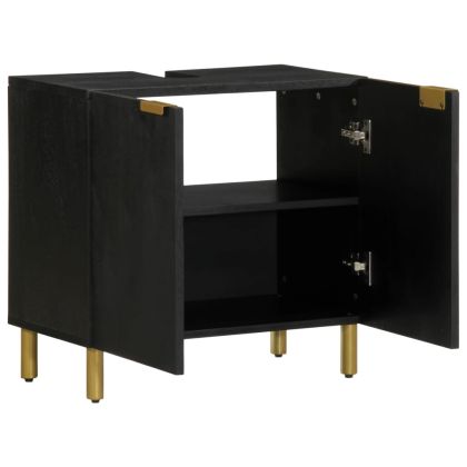 Шкаф за баня, черен, 62x33x58 см, инженерно дърво