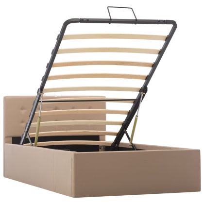 Легло с повдигащ механизъм капучино изкуствена кожа 100x200 cм