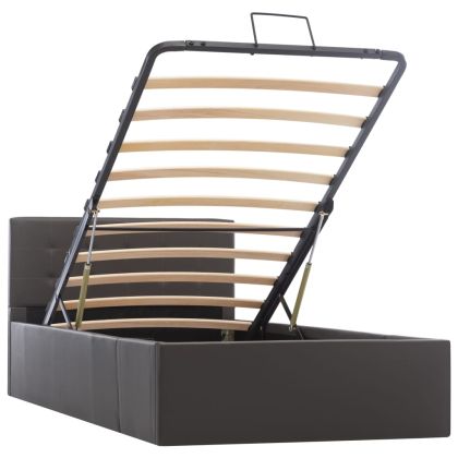 Легло с повдигащ механизъм, сиво, изкуствена кожа, 90x200 cм