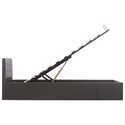 Легло с повдигащ механизъм, сиво, изкуствена кожа, 90x200 cм