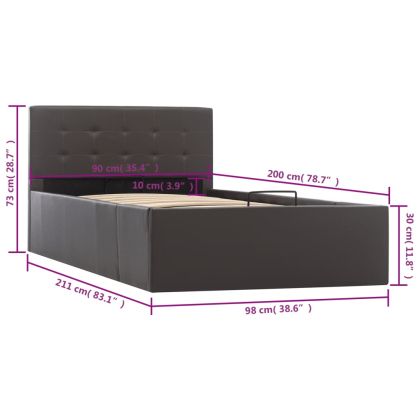 Легло с повдигащ механизъм, сиво, изкуствена кожа, 90x200 cм