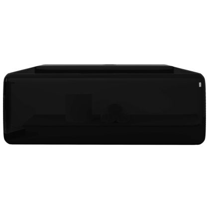 Керамична мивка за баня с преливник и отвор, черна, кръгла