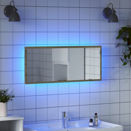 LED огледало за баня, дъб сонома, 100x8,5x37см, инженерно дърво