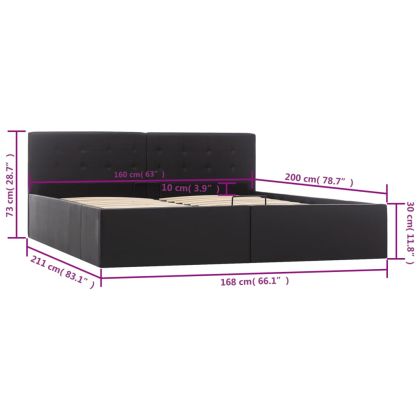 Легло с повдигащ механизъм, черно, изкуствена кожа, 160x200 cм