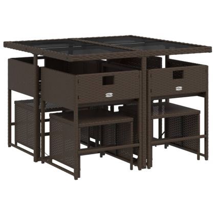 Градински трапезен комплект възглавници 9 части кафяв полиратан