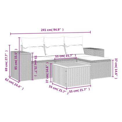 Градински комплект диван с възглавници 5 части бежов полиратан