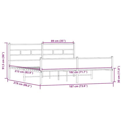 Метална рамка за легло, без матрак, сонома дъб, 183x213 см