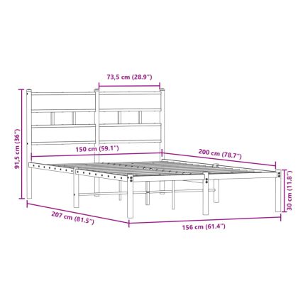 Метална рамка за легло, без матрак, сонома дъб, 150x200 см