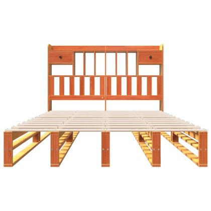 Легло с етажерка за книги, без матрак, 140x190 см, бор масив