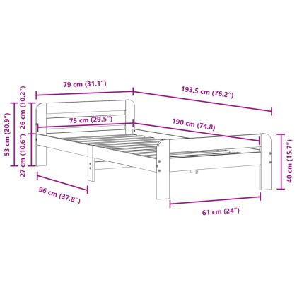 Рамка за легло без матрак, восъчнокафяв, 75x190 см, бор масив