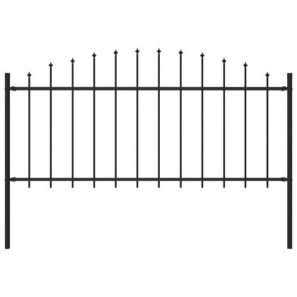 Градинска ограда с връх пика, стомана, (0,5-0,75)x1,7 м, черна