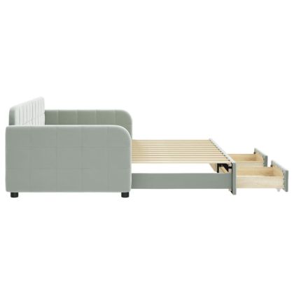 Канапе с изтеглящо легло и чекмеджета светлосив 90x200см кадифе