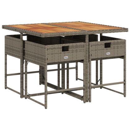 Градински трапезен комплект 5 части с възглавници сив полиратан