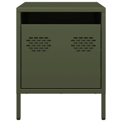 Нощни шкафчета, 2 бр, маслиненозелени, 35x39x43,5 см, стомана