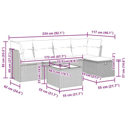 Градински комплект с възглавници, 6 части, светлосив полиратан