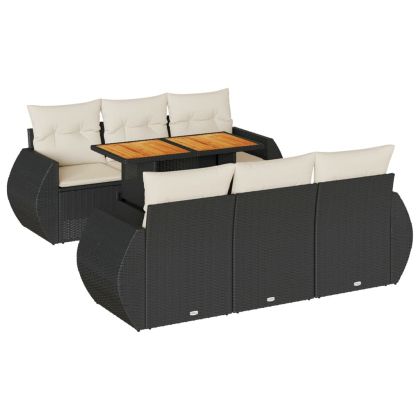 Градински комплект диван с възглавници 7 части черен полиратан