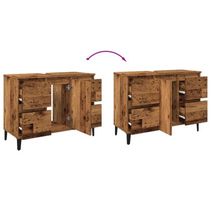 Шкаф за мивка, старо дърво, 80x33x60 см, инженерно дърво