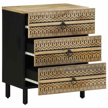 Нощно шкафче, черен, 50x33x62 см, масивно грубо дърво манго