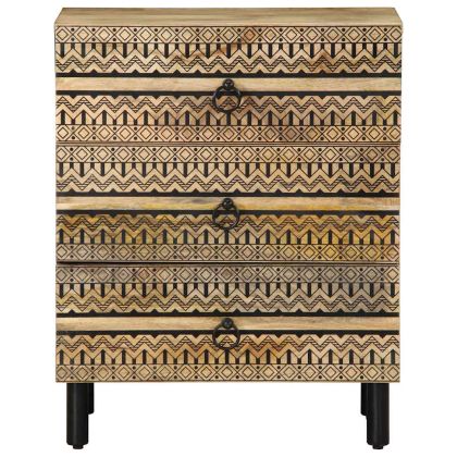 Нощно шкафче, черен, 50x33x62 см, масивно грубо дърво манго