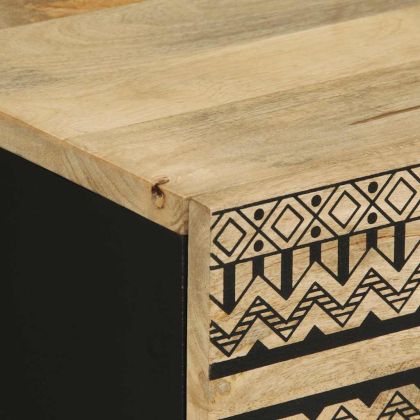 Нощно шкафче, черен, 50x33x62 см, масивно грубо дърво манго