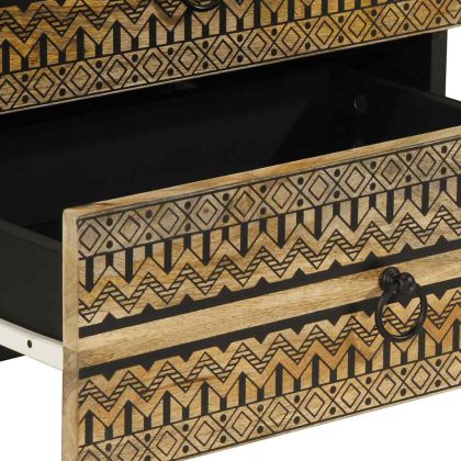 Нощно шкафче, черен, 50x33x62 см, масивно грубо дърво манго