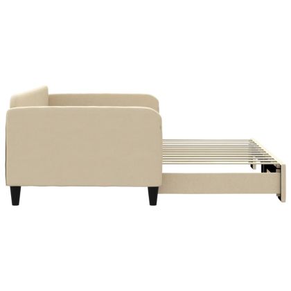 Канапе с изтеглящо разтегателно легло кремаво 100x200 см плат