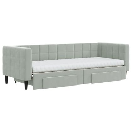 Канапе с изтеглящо легло и чекмеджета светлосив 80x200см кадифе