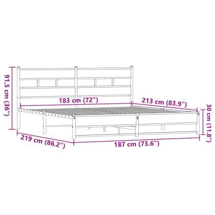Метална рамка за легло, без матрак, кафяв дъб, 183x213 см