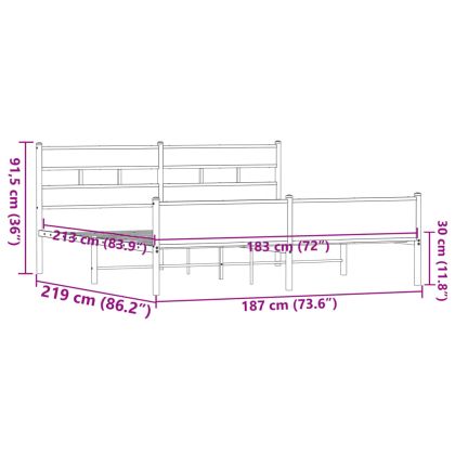 Метална рамка за легло, без матрак, кафяв дъб, 183x213 см