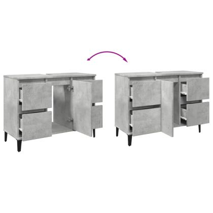 Шкаф за мивка, бетонно сиво, 80x33x60 см, инженерно дърво