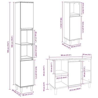 Комплект мебели за баня от 3 части бетонно сив инженерно дърво
