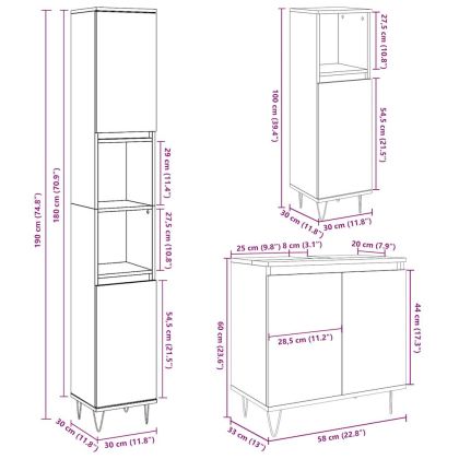 Комплект мебели за баня от 3 части бетонно сив инженерно дърво