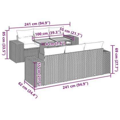 Градински комплект диван с възглавници 7 части черен полиратан