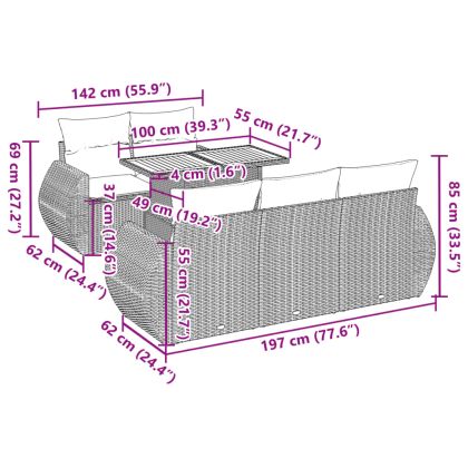 Градински диван с възглавници, 6 части, бежов полиратан