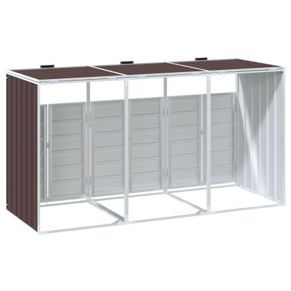 Навес за 3 коша на колела, кафяв, 216x81x115 см, стомана