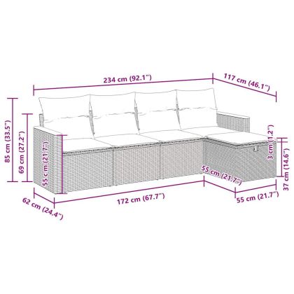 Градински комплект с възглавници, 5 части, черен полиратан