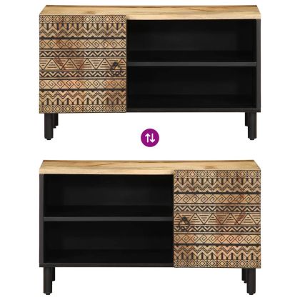 ТВ шкаф, черен, 80x33,5x46 см, грубо мангово дърво масив