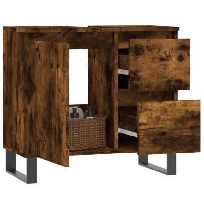 Шкаф за баня, опушен дъб, 65x33x60 см, инженерно дърво