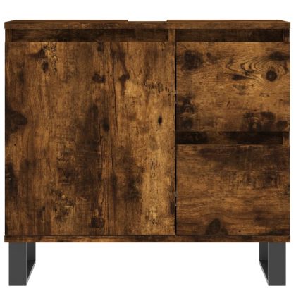 Шкаф за баня, опушен дъб, 65x33x60 см, инженерно дърво