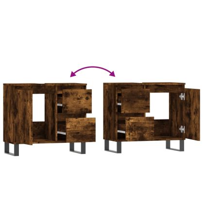 Шкаф за баня, опушен дъб, 65x33x60 см, инженерно дърво