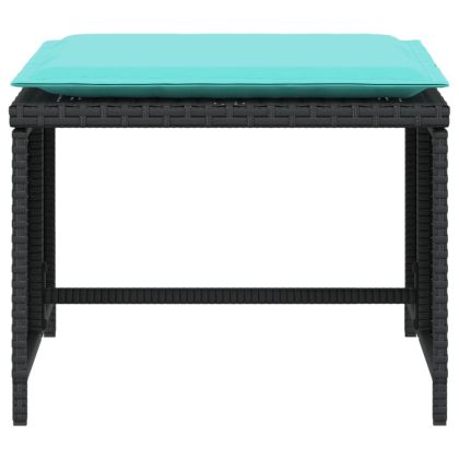 Градински стол с табуретка за крака черен полиратан