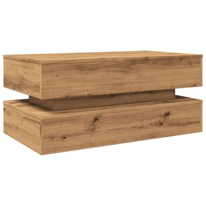 Маса за кафе с LED осветление, дъб артизан, 90x50x40 см