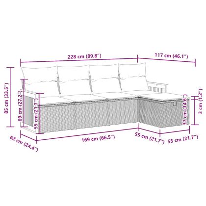 Градински комплект диван с възглавници 5 части бежов полиратан