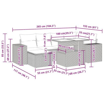Градински комплект диван с възглавници 8 части черен полиратан