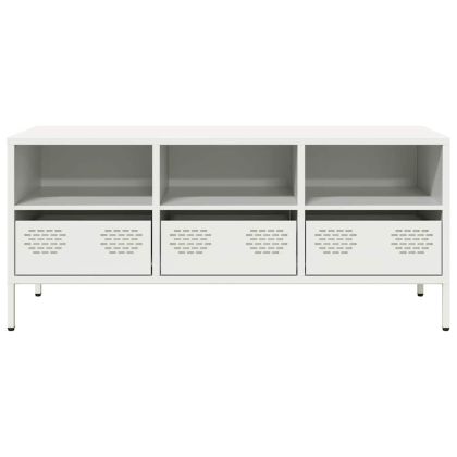 ТВ шкаф, бял, 101,5x39x43,5 см, студеновалцувана стомана