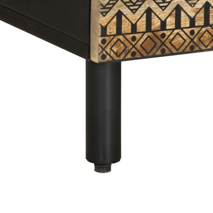 ТВ шкаф, черен, 100x33,5x46 см, грубо мангово дърво масив